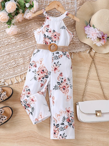 Enterizo de Verano con Estampado Floral, Cuello Halter y Cinturón Luxeira