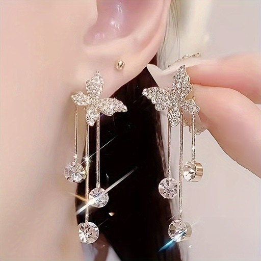 Pendientes Colgantes con Diseño de Mariposa y Circonita Brillante