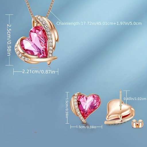 Pendientes y Collar con Diamantes de Imitación en Forma de Corazón