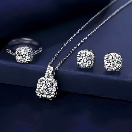 Set de 4 Piezas de Joyería: Collar, Anillo y Aretes Elegantes