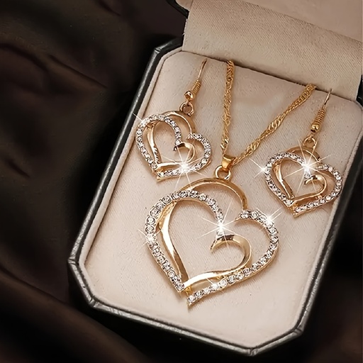 Conjunto de Joyería Estilo Coquette: Collar y Pendientes con Diseño de Corazón Brillante