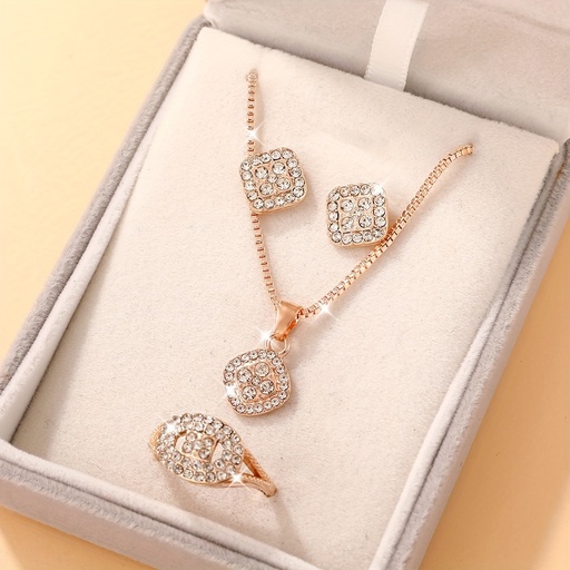 Set de 4 Piezas de Joyería: Collar, Pendientes y Anillo con Artesanía de Aleación