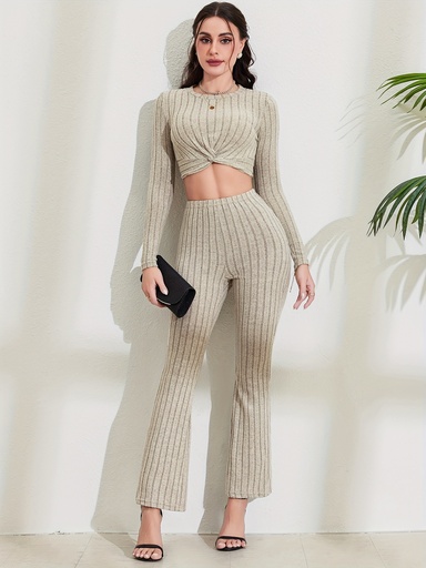 Conjunto Casual: Top de Manga Larga y Pantalón Acanalado Luxeira
