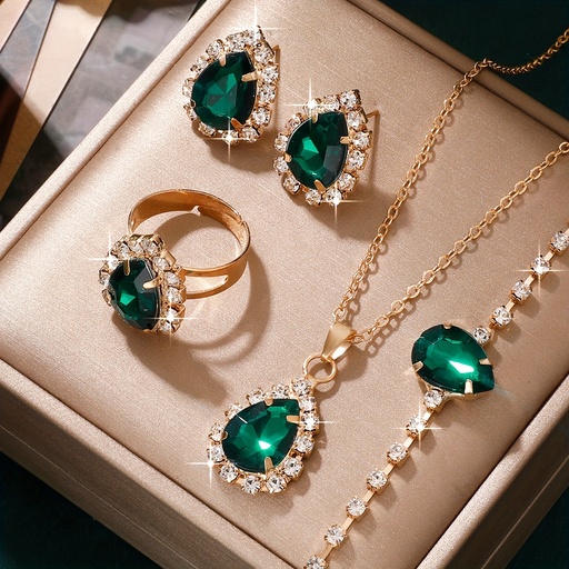 Set de 5 Piezas de Joyería: Pendientes, Collar, Anillo y Pulsera Brillantes