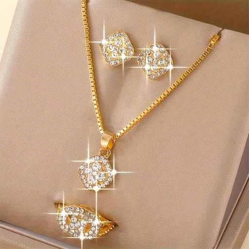 Set de 4 Piezas de Joyería: Collar, Pendientes y Anillo