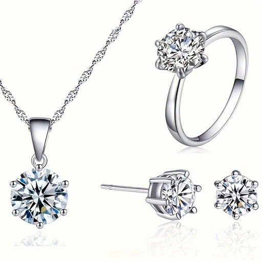 Conjunto de Joyería: Pendientes, Anillo y Collar con Piedras Preciosas Brillantes