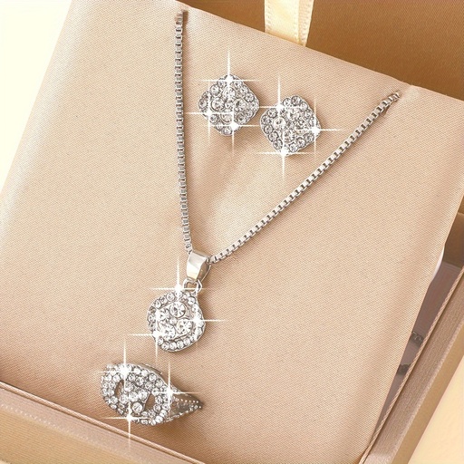 Set de Joyería de Lujo con Diamantes de Imitación - Incluye Collar, Aretes y Anillo