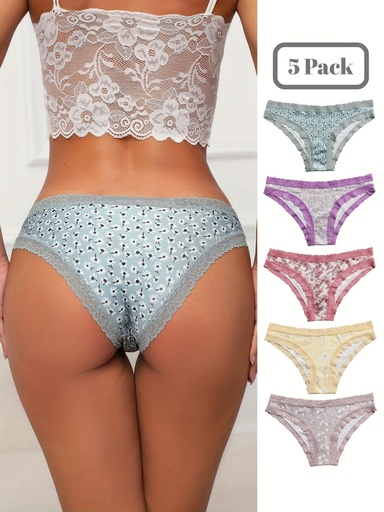 Panty de Cintura Baja con Encaje Y Estampado Floral Luxeira