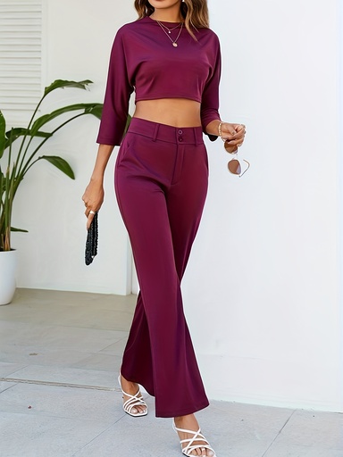 Conjunto de Dos Piezas: Top de Manga Corta y Pantalones Largos Luxeira