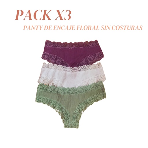 Paquete x3 Panty de Encaje Floral en los Bordes